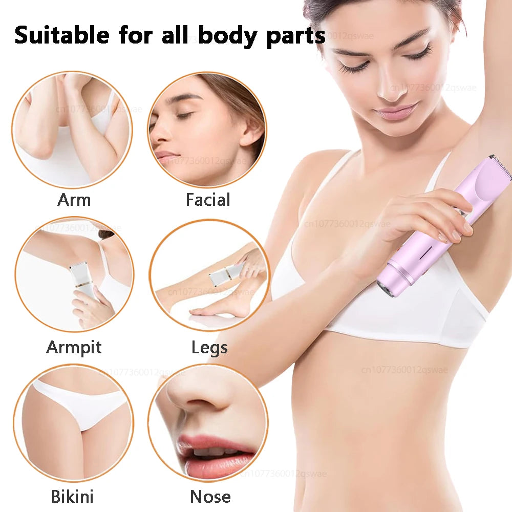 Women Electric Shaver Dual Head Bikini Trimmer Waterproof Body Hair  Trimmer Facial Hair Remover for Bikini Underarm Leg Arm